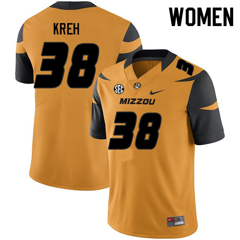 Women #38 Chris Kreh Missouri Tigers College Football Jerseys Sale-Yellow